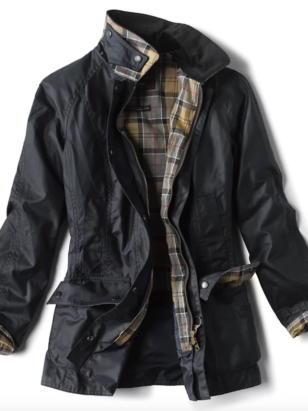 Barbour Beadnell Waxed Cotton Jacket Navy Size 12 Classic Tartan